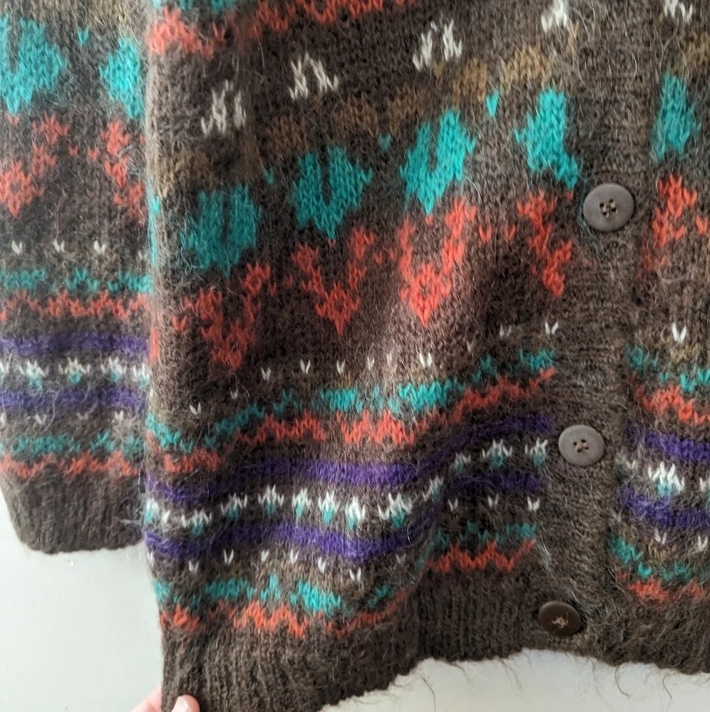 Vintage Southwestern Shaggy  Mohair‎ Cardigan Fuzzy 90s - Picture 6 of 10
